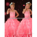Hot sale halter beaded ruffled pink ball gown skirt custom-made pageant gown pink flower girl dresses CWFaf4241